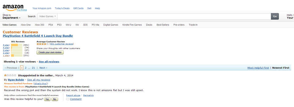 Amazon 1 Star Reviews Indicate High PS4 Failure Rate
